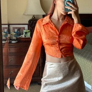 Orange Bell Sleeve Blouse